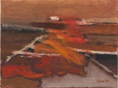 John Eaves (British, b 1929) - An abstract study in red and orange - Oil on canvas - 22.