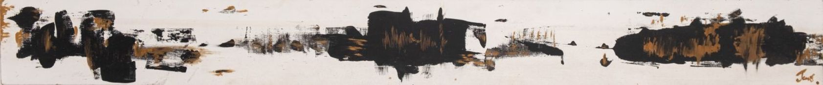20th Century school - Black, white and bronze abstract - Oil on plank - 22 x 204.