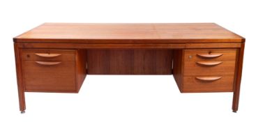 A teak twin pedestal desk by Jens Risom, mid 20th Century.