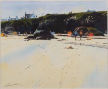 * Richard Thorn (British, b 1952) - A beach scene (possibly a beach near St Ives) - Watercolour