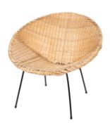 A wicker and wrought iron 'Satellite' tub chair, mid 20th century; 63cm high,