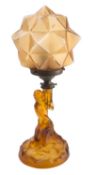 An Art Deco amber glass figural table lamp, probably by Walther & Sohne,