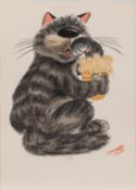 Late 20th Century Russian school - A set of ten humorous cat caricatures - Mixed media on paper -
