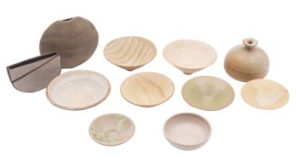 *Val Barry [1937-2018] twelve toy stoneware bowls and vases of turned and slab built form,