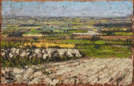 20th Century school - A still life of bottles on a draped ledge - Painted composite (plaster?) on