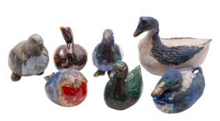 Patricia Mary Ferguson [Contemporary] seven stoneware birds including a pigeon, robin,
