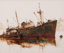 * Anthony Amos (British, 1950-2010) - A Lowestoft trawler LT108 - Oil on board - 49 x 60cm,