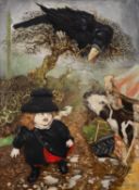 Geoff Holt (British, 1942-1998) - A crow in a tree, a cow in a shed,