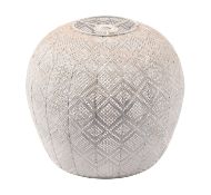 A pierced metal pendant lamp shade, 20th century; of loosely spherical form,