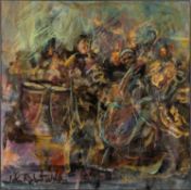 John Robert Willer (American, b 1946) - 'Big Jazz' - Mixed media - 27.5 x 27.