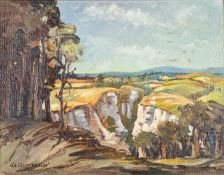 J A Gusterson (20th century European school) - A rural landscape - Oil on board - 35 x 44.