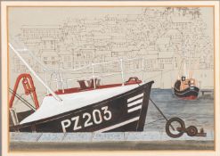 * Pam Pebworth (British 1931-2019) - 'Aber Eiddy Cottage' and 'Newlyn Harbour' - Gouache and pen,