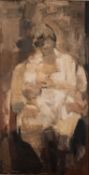 * Harold Wood (British, 1918-2014) - Nursing Mother - Oil on board - 120 x 62cm,