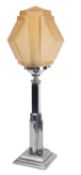 An Art Deco chromium plated metal 'skyscraper' table lamp,