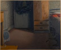 Hugo Lines (British, Contemporary) - 'Room Six Door and Cupboard' - Oil on board - 65 x 79.