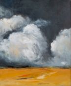 Val Smith (20th / 21st century) Landscape with a stormy sky over a yellow field - Acrylic on