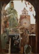 Late 20th century Russian school - Surrealist scene with robed figure, lion,