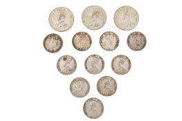 Three 1920 East African Florins ( higher grade) with ten East Africa 50 cents.