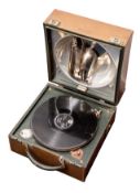 A Decca 'Bowel in lid' portable gramophone.