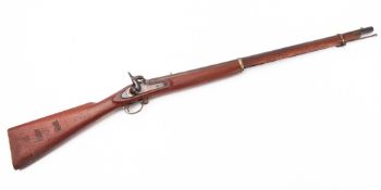 A 19th Century percussion cap rifle. Having an 81cm round steel barrel, .