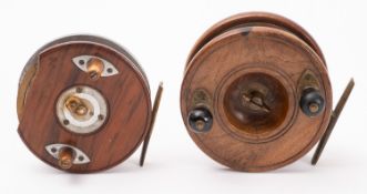 A 4 inch A Carter & Co, brass, aluminium and mahogany star back reel.