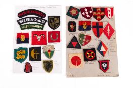 A collection of WWII cloth unit patches. Including Irish Guards, Welsh Guards and Home Guard etc.