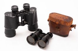 A pair of early 20th century binoculars in brown leather case and a pair of Mark Schaffel 20x50