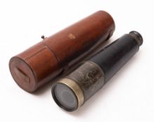 A 19th century lacquered brass three draw telescope, unsigned,