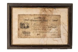 An 1814 Bideford Provincial £1 bank note. Framed, 22cm, 31cm.