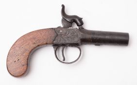 A 19th century boxlock percussion cap pistol,unsigned, plain 2 inch turn off barrel,