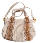 Liberty of London, A cream leather handbag with snakeskin panels and cream embossed panels,