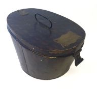 A 19th Century laquered tin hat box, makers Sandilands, Regent Street.