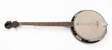 A 20th Century Remo Banjo. Of wood construction with inlaid neck, 100cm long (AF).