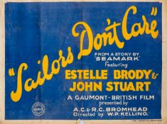 'Sailors Don't Care' (1928) A UK quad poster film poster, printed by J Weiner Ltd, London,