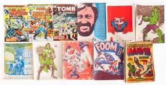 A collection of 1970s Marvel comic books.