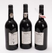 Three bottles of Warres 1983 vintage port. All 75cl, no vil shown.