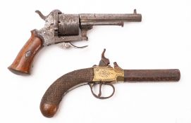 A 19th Century Belgian pinfire pistol. The 3.