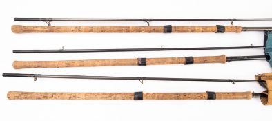 Three Rex Ellgood carbon carp rods two dated ' July 1982',