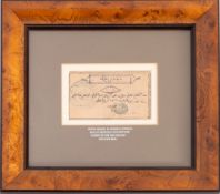 A framed note issued by General Charles Gordon whilst besieged in Khartoum.