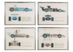 Rex Knight. A group of four racing cars portrait prints