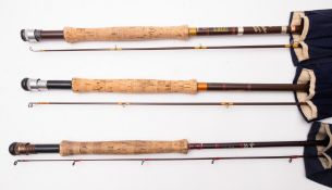 Three Hardy Bros, Alnwick graphite fishing rods.