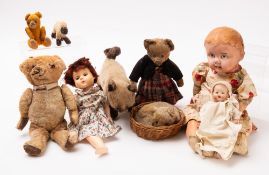 A mixed collection of 20th Century dolls and teddy bears.