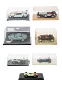 A group of various 1/43rd scale model racking cars, including a John Sutrees Cooper T53 No.