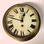 A brass bulkhead clock, loose bezel.
