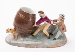 A late 19th century Ernst, Bohne & Söhne porcelain 'Tiger in Tub' figure group,