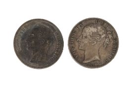 An 1847 Crown coin, together with an 1886 Venuzualan 5 Bolivares.