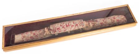 An 18th Century Spanish leather and silk embroidered hunting belt and pouch.