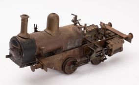 A part built livesteam 0-4-0 locomotive. Having a chassis, boiler and funnel, 11cm gauge, 39cm long.