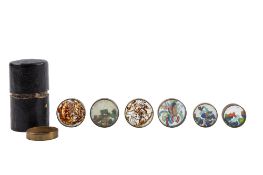 A group of six early 19th century kaleidoscope discs, three with glass sections,