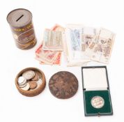 A Moscow Nardoy Bank Ltd 50 year anniversary medallion ( boxed) a 1949 New Zealand crown,